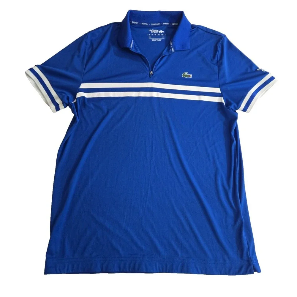 Lacoste Sport Novak Djokovic Mens L Qtr-Zip Blue Tennis Polo DH9567